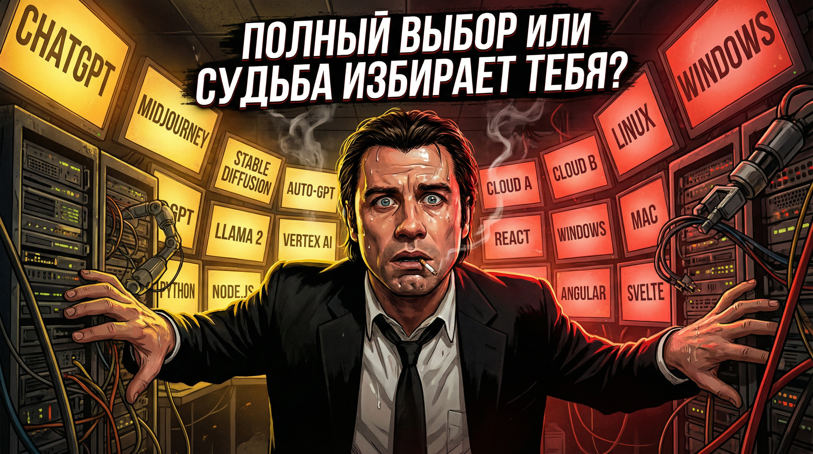 Мужик в замешательстве с кучей вариантов выбора