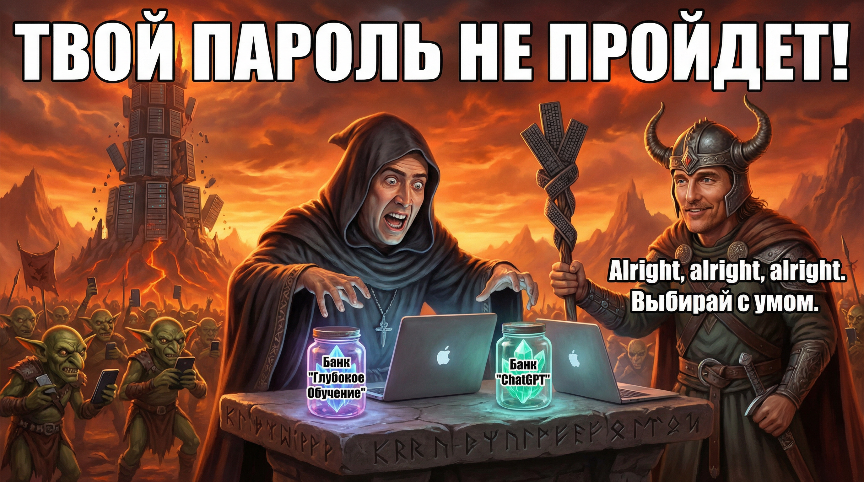 Сидит мужик и выбирает между разными банками с нейросетями