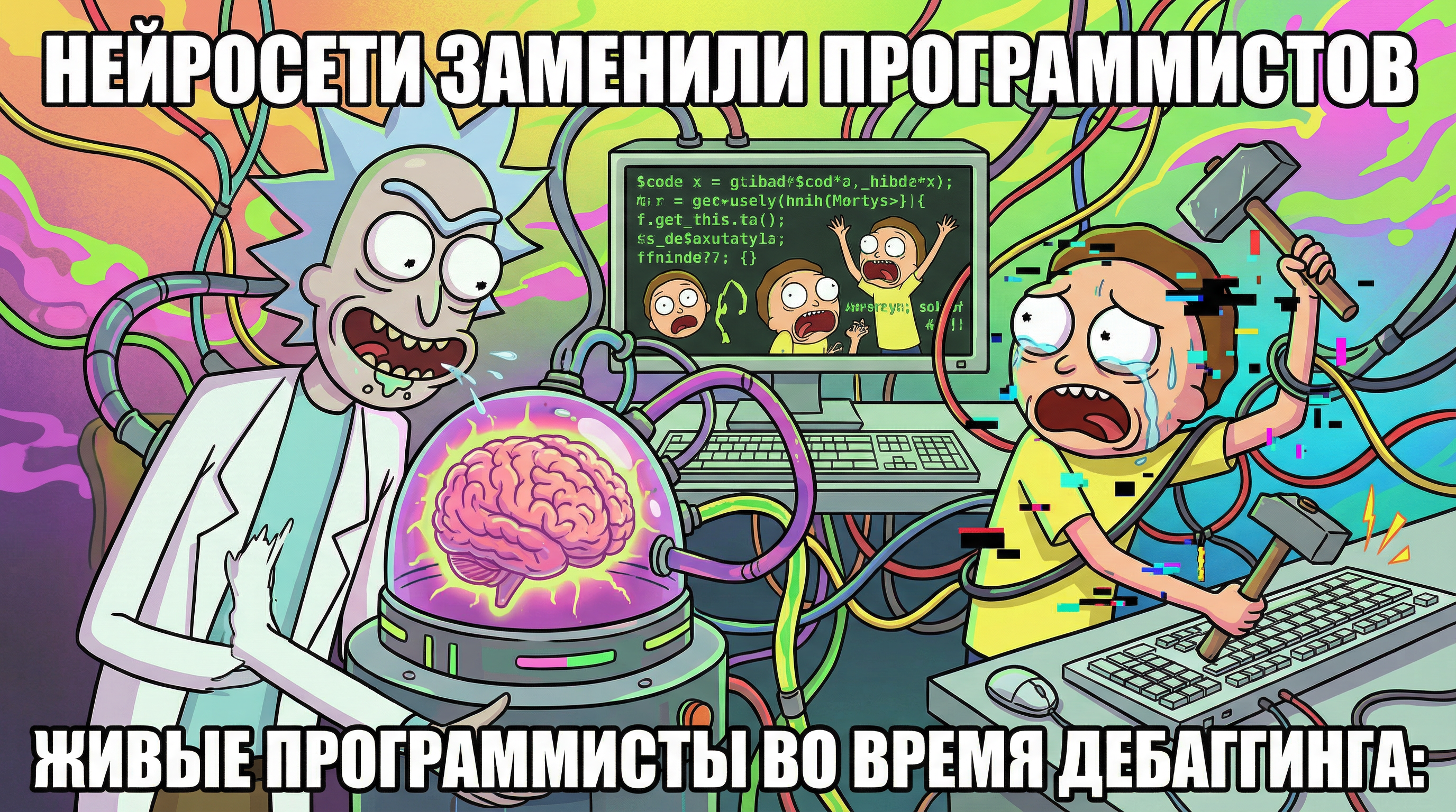 мем про то, как нейросеть пишет код