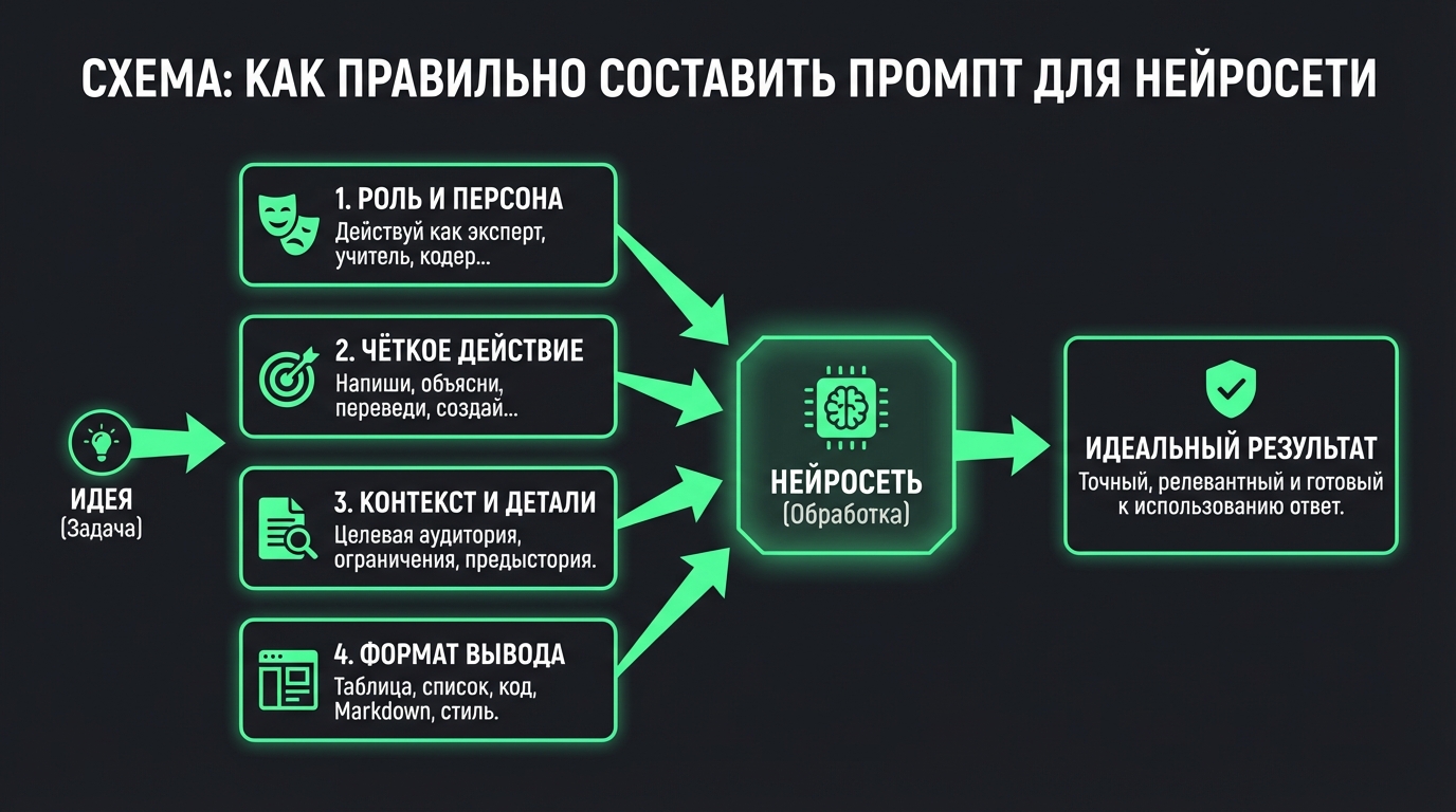Схема "Как правильно составить промпт для нейросети"