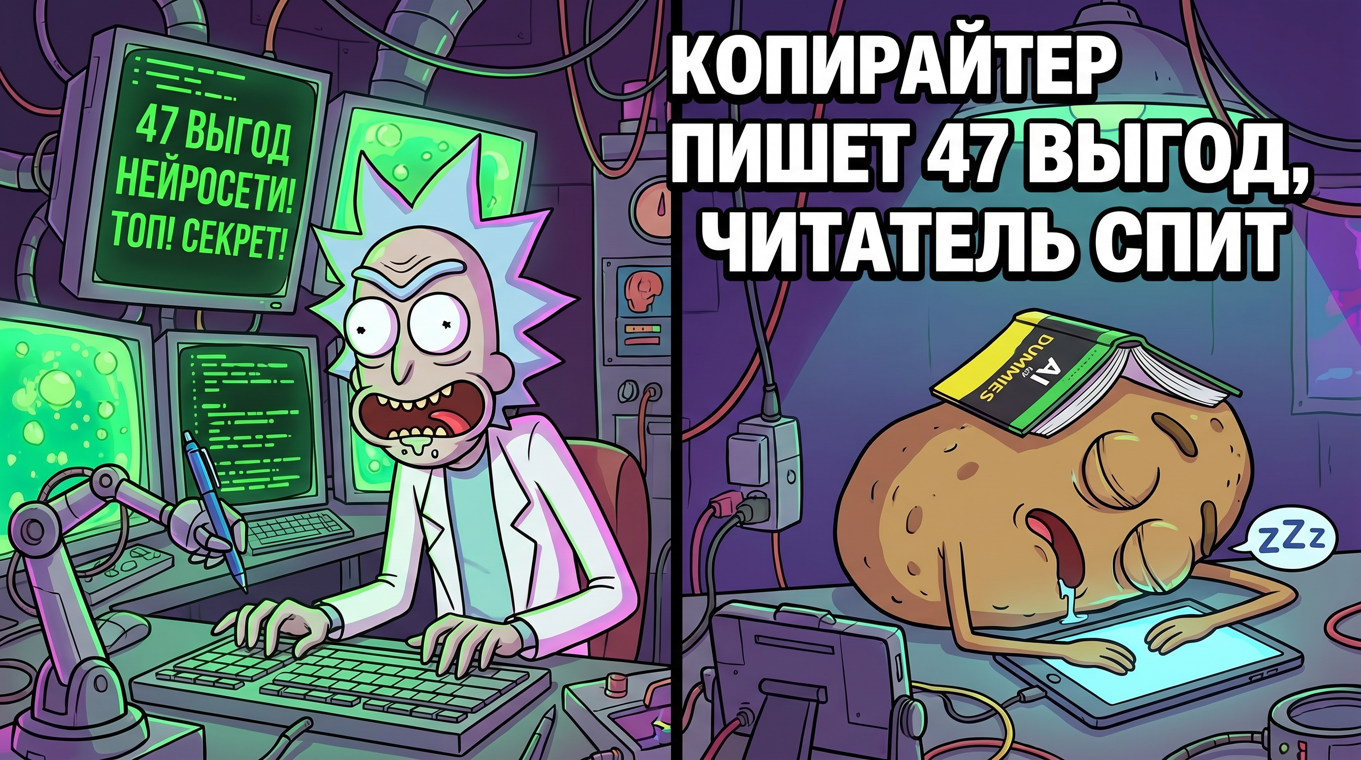 копирайтер пишет 47 выгод, читатель спит