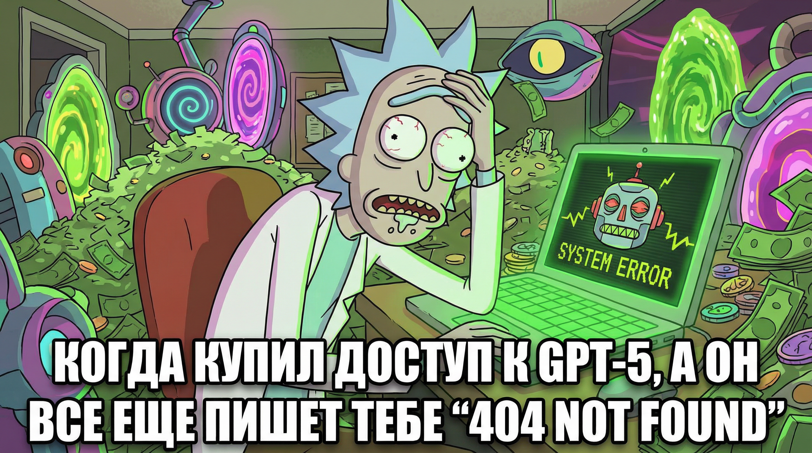 Мужик сидит за компом, вокруг него куча бумажных купюр, и он в отчаянии смотрит в монитор